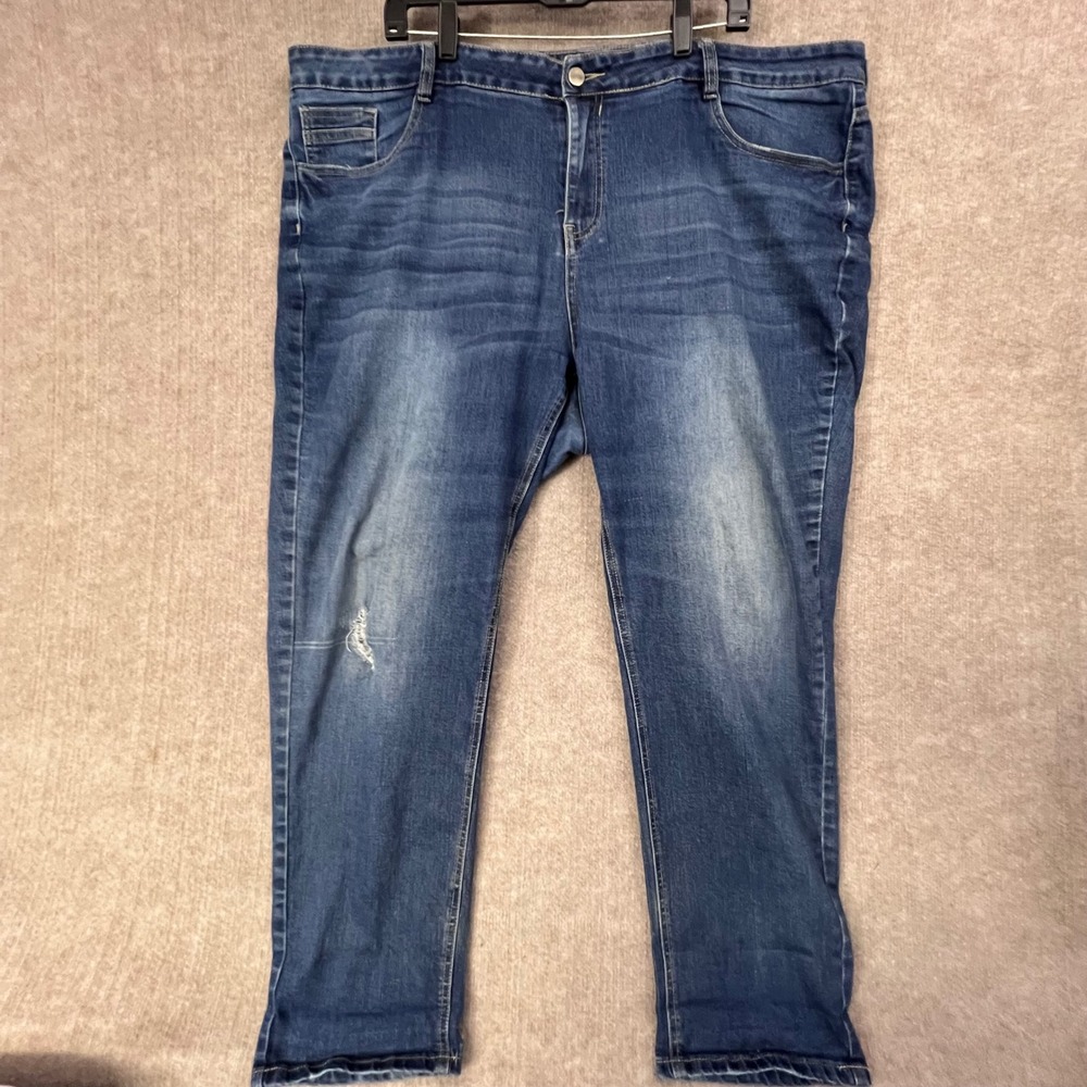 Ms She Plus Size 24W Distressed Jeans Mid Rise Straight Leg Denim Casual Pants